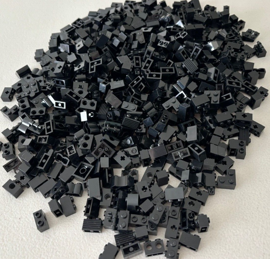 SHIPS FREE!! LEGO BLACK BRICK 1X2 MIXED TYPE LOT OF 200 MASONRY LOG GRILL CASTLE