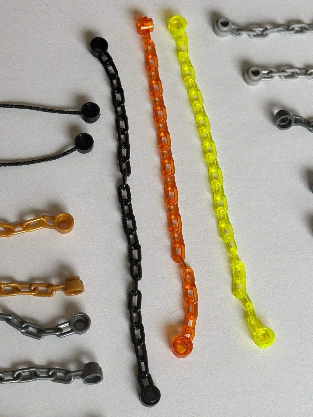 LEGO Lot of 21 Chain Link Connector Ends, String w/ end Studs Gray Gold Orange