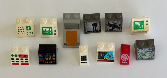 LEGO Lot of 12 Sloped Bricks printed Vintage Control Panel Space Computer (#15)