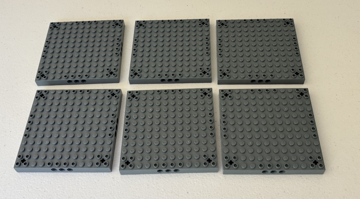 LEGO Brick 12x12 with Pin and Axle Holes Part 52040 Lot of 6 Dark Bluish Gray
