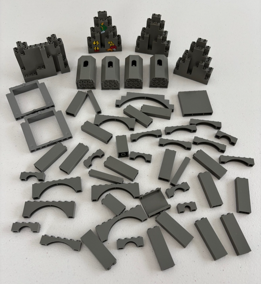 LEGO OLD DARK GRAY  Lot of 54 CASTLE ARCHES TURRET ROCK WALL PANEL LURP BURP (A