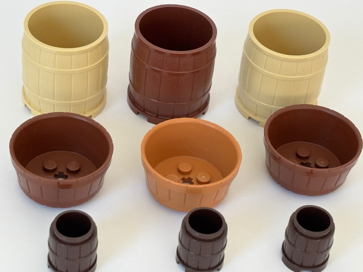 LEGO Lot of 9 Brown Tan  Barrel 4 x 4 x 3.5 30139 Large Small Half Barrel
