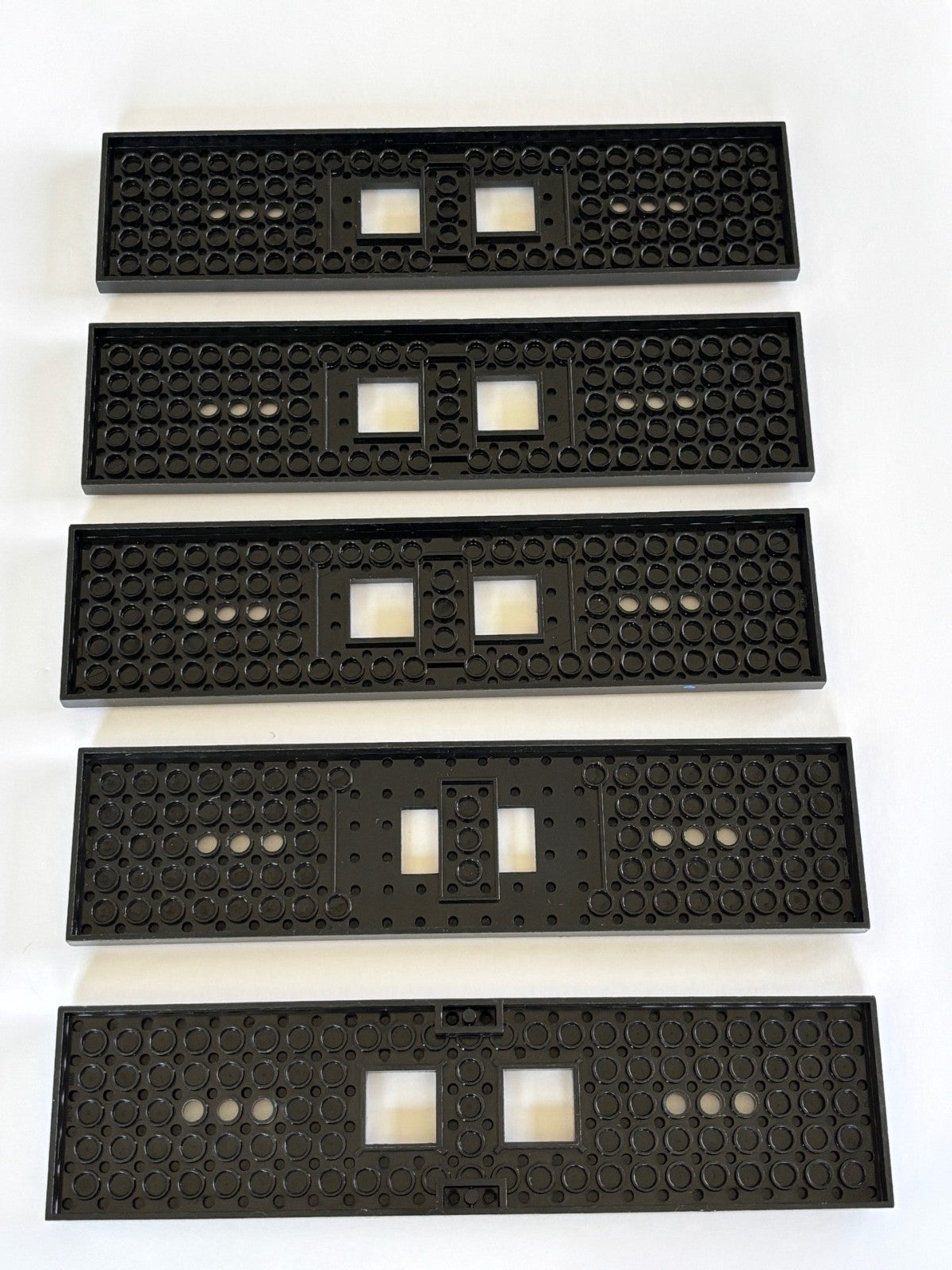 LEGO Lot of 5 Black Train Base 6x24 6 x 24 2 Square Cutouts 3 Round Holes 92340