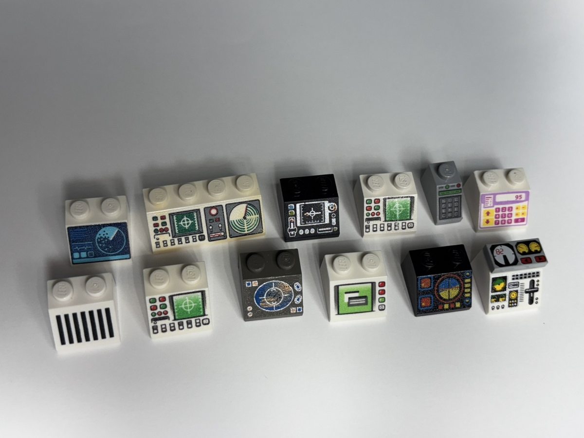 LEGO Lot of 12 Sloped Bricks printed pattern Control Panel Space Computer (#4)