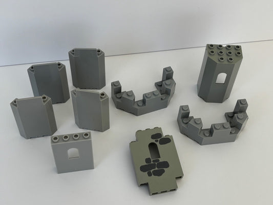 LEGO Lot of 9 Castle Parts Light Bluish & Old Vtg Gray Panel Window Wall Turret