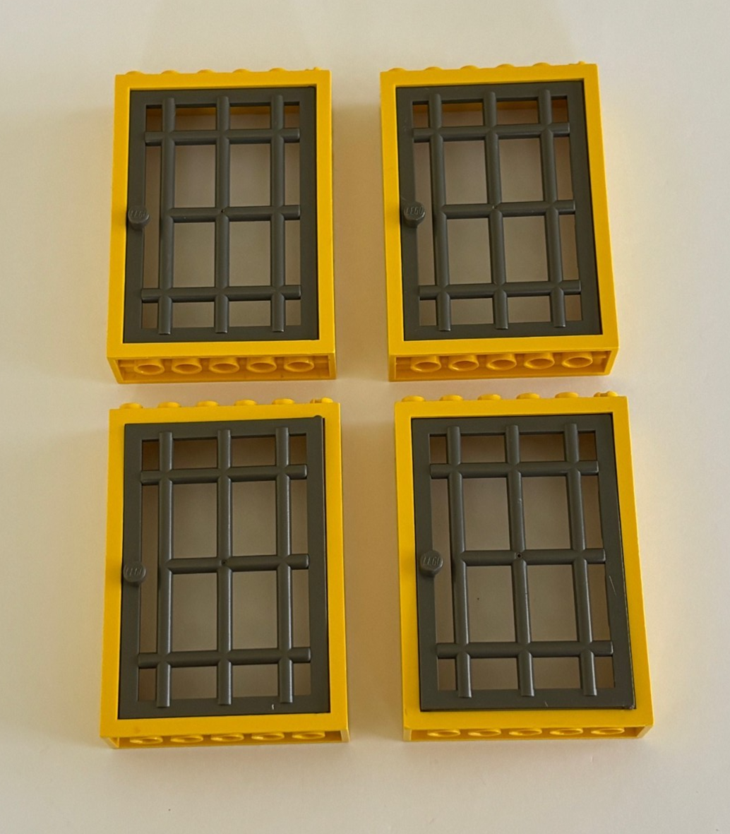 LEGO LOT 4 YELLOW DOOR FRAME 2X6X7 BARRED 1X6X7 PIRATES JAIL CASTLE 4611 4071