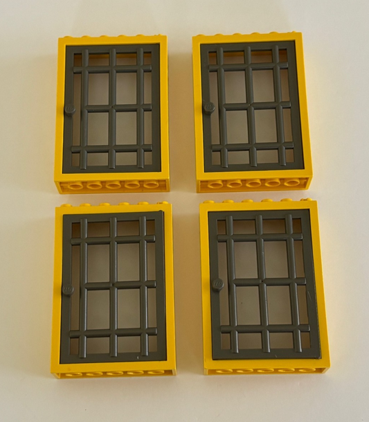 LEGO LOT 4 YELLOW DOOR FRAME 2X6X7 BARRED 1X6X7 PIRATES JAIL CASTLE 4611 4071