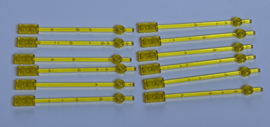 LEGO LOT 12 TRANS Yellow 12L BAR W 1X2 PLATE 1X1 ROUND END #99784
