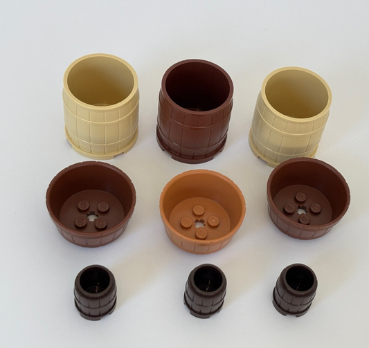 LEGO Lot of 9 Brown Tan  Barrel 4 x 4 x 3.5 30139 Large Small Half Barrel