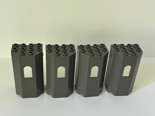 4 x Lego Dark Gray Panel 3 x 4 x 6 Turret Wall with Window hole Vintage Castle