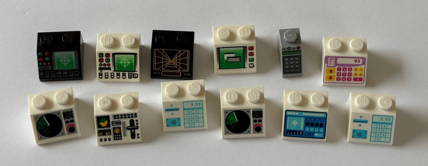LEGO Lot of 12 Sloped Bricks printed pattern Control Panel Space Computer (#12)