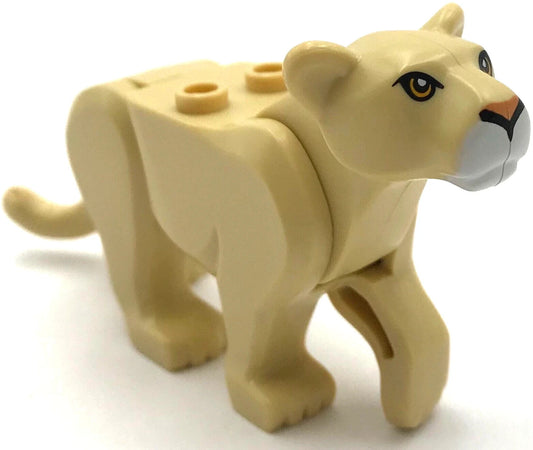 LEGO Tan Cat Large Lioness Lion with Bright Light Orange Eyes