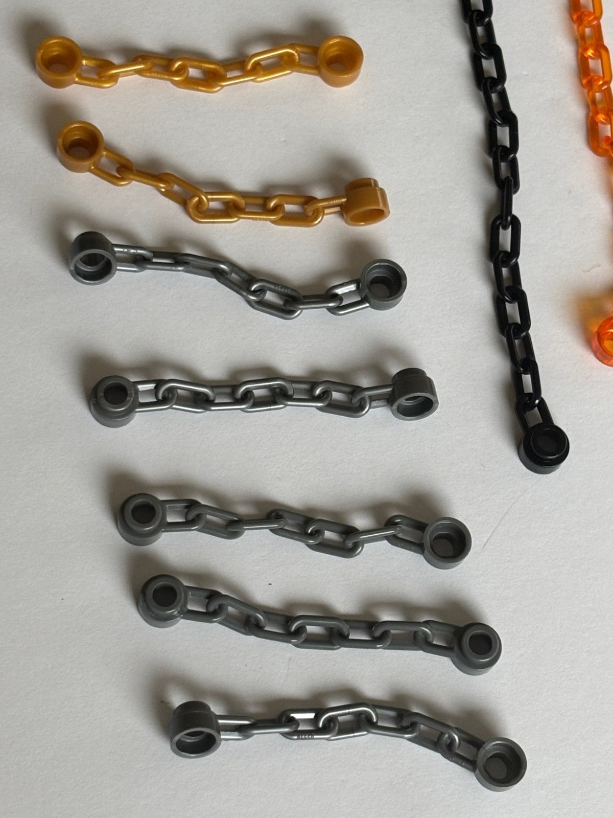 LEGO Lot of 21 Chain Link Connector Ends, String w/ end Studs Gray Gold Orange