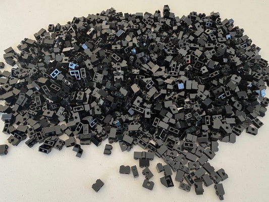 LEGO BLACK BRICK 1X2 MIXED TYPE LOT OF 200 MASONRY LOG GRILL CASTLE